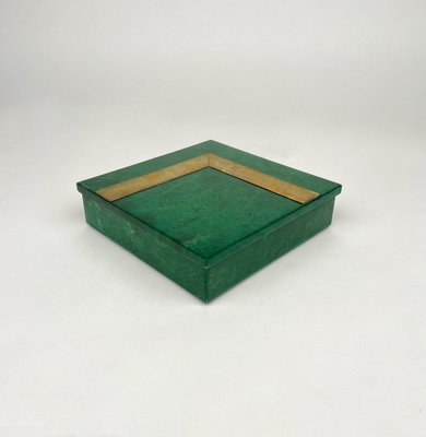 Square Box in Green Goatskin & Brass by Aldo Tura, Italy, 1960s-LYQ-1181988