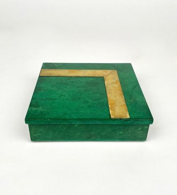 Square Box in Green Goatskin & Brass by Aldo Tura, Italy, 1960s-LYQ-1181988