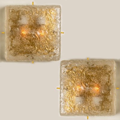 Square Brass & Glass Flush Mount Lights from Limburg Glashütte, 1970s-VDW-1353404