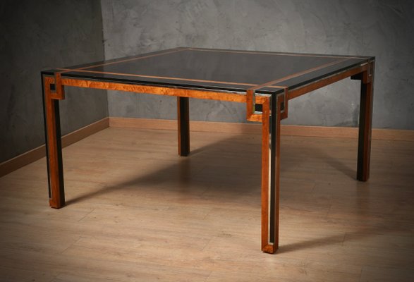 Square Briar Wood and Chrome Dining Table by Romeo Rega, 1970s-UH-1972998