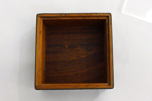 Square Cigarette Box in Wood, Leather & Thick Transparent Acrylic Glass, 1970s-RNR-2041832