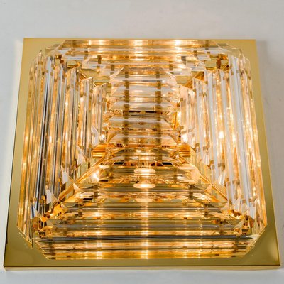 Square Clear Crystal and Gold Plated Pyramid Flush Mount attributed to Venini, 1970s-VDW-2022210