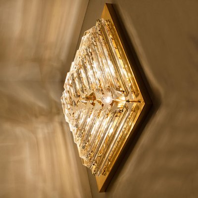 Square Clear Crystal and Gold Plated Pyramid Flush Mount attributed to Venini, 1970s-VDW-2022210