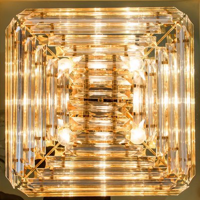 Square Clear Crystal and Gold Plated Pyramid Flush Mount attributed to Venini, 1970s-VDW-2022210