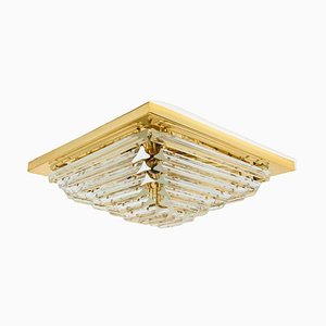 Square Clear Crystal and Gold Plated Pyramid Flush Mount attributed to Venini, 1970s-VDW-2022210