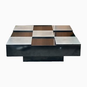 Square Coffee Table in Lacquered Steel and Brushed by Mario Sabot, 1970s-SSK-1705218