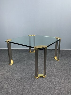 Square Coffee Table with Glass Plate and Brass Legs by Peter Ghyczy, 1970s-VQG-737850