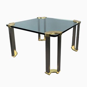 Square Coffee Table with Glass Plate and Brass Legs by Peter Ghyczy, 1970s-VQG-737850