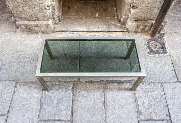 Square Coffee Table with Nickel-Plated Metal Frame and Glass, 1970s, Italy-VCV-952436