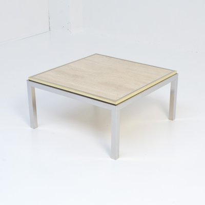 Square Coffee Table with Travertine Top from Reggiani, 1970s-VT-639821