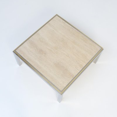 Square Coffee Table with Travertine Top from Reggiani, 1970s-VT-639821