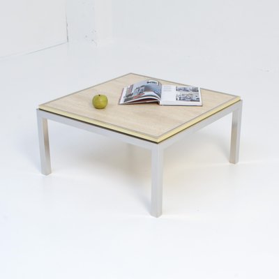 Square Coffee Table with Travertine Top from Reggiani, 1970s-VT-639821