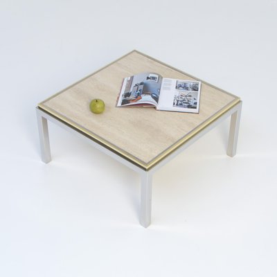 Square Coffee Table with Travertine Top from Reggiani, 1970s-VT-639821