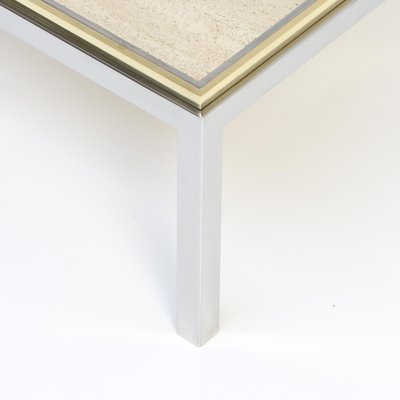 Square Coffee Table with Travertine Top from Reggiani, 1970s-VT-639821