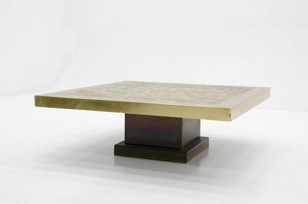 Square Etched Brass Coffee Table by Armand Jonckers, 1970s-NJJ-955132