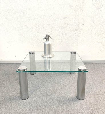 Square Glass and Chrome Coffee Table by Marco Zanuso for Zanotta, Italy, 1960s-JDR-1126255