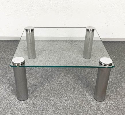 Square Glass and Chrome Coffee Table by Marco Zanuso for Zanotta, Italy, 1960s-JDR-1126255