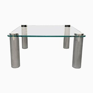 Square Glass and Chrome Coffee Table by Marco Zanuso for Zanotta, Italy, 1960s-JDR-1126255