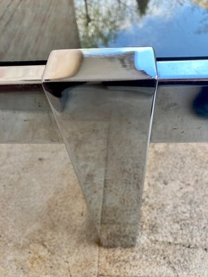 Square Smoked Glass & Steel Coffee or Side Table with 4 Nesting Stools, 1970s, Set of 5-NOU-866312