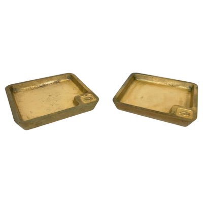 Square Solid Brass Ashtrays, Italy, 1960s, Set of 2-LYQ-1321729