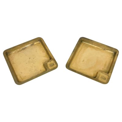 Square Solid Brass Ashtrays, Italy, 1960s, Set of 2-LYQ-1321729