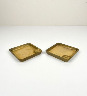 Square Solid Brass Ashtrays, Italy, 1960s, Set of 2-LYQ-1321729