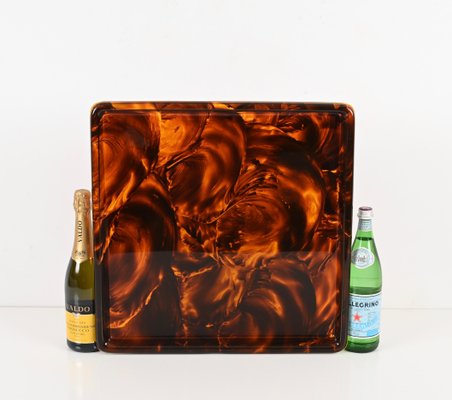 Square Tortoiseshell Effect Acrylic Serving Tray by Christian Dior, Italy, 1970s-JDR-1798569