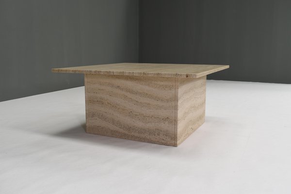 Square Travertine Coffee Table in the Style of Up&Up Mangiarotti, Italy, 1970s-TE-892945