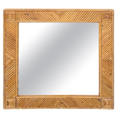 Square Wall Mirror in Rattan & Bamboo Attributed to Vivai Del Sud, Italy, 1970s-LYQ-1288540