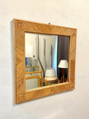 Square Wall Mirror in Rattan & Bamboo Attributed to Vivai Del Sud, Italy, 1970s-LYQ-1288540