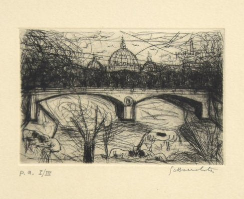 St Peter's View - Original Etching by N. Gattamelata - Late 20th Century Late 20th Century-ZCI-757423