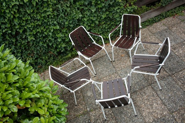 Stackable Garden Chairs in Teak and Steel Tube from Daneline Denmark, 1960s, Set of 5-OZL-1314523