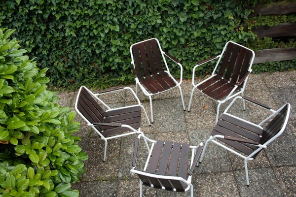 Stackable Garden Chairs in Teak and Steel Tube from Daneline Denmark, 1960s, Set of 5-OZL-1314523