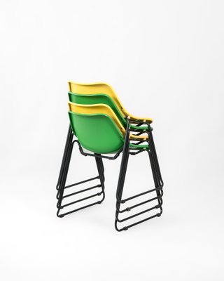 Stackable Green and Yellow Chairs in Iron, 1950s, Set of 4-DIP-1747267