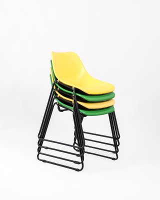 Stackable Green and Yellow Chairs in Iron, 1950s, Set of 4-DIP-1747267