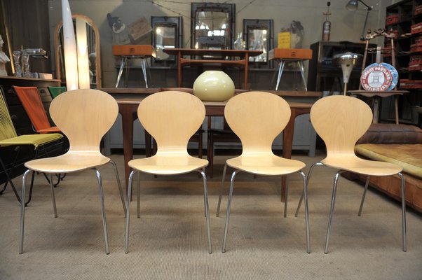 Stackable Metal and Wood Chairs, 1970, Set of 4-NEN-2043224