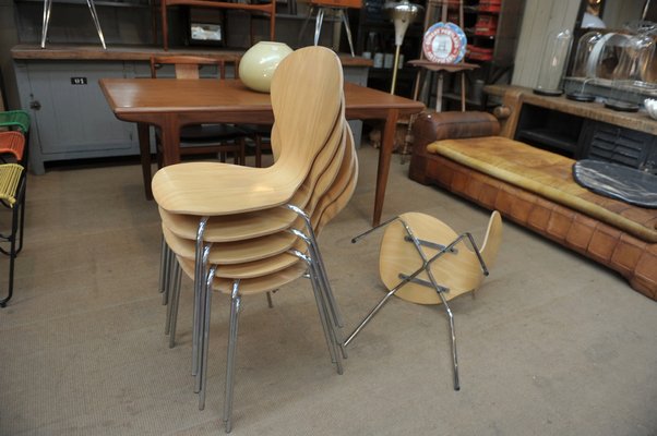 Stackable Metal and Wood Chairs, 1970, Set of 4-NEN-2043224