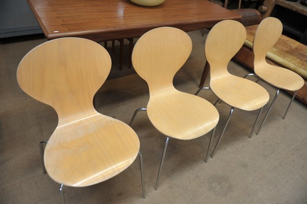 Stackable Metal and Wood Chairs, 1970, Set of 4-NEN-2043224