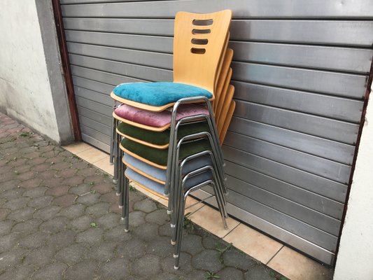 Stackable Metal and Wood Chairs, 1990s, Set of 4-WQQ-952275