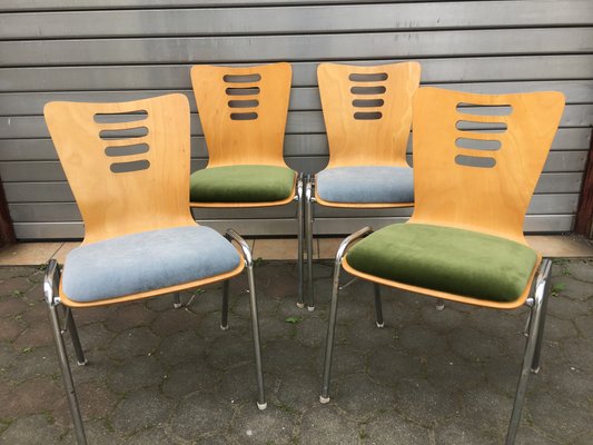 Stackable Metal and Wood Chairs, 1990s, Set of 4-WQQ-952275