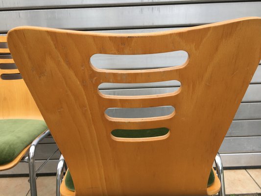 Stackable Metal and Wood Chairs, 1990s, Set of 4-WQQ-952275