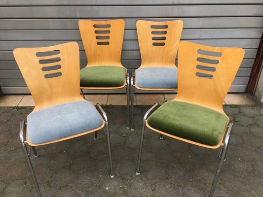 Stackable Metal and Wood Chairs, 1990s, Set of 4-WQQ-952275