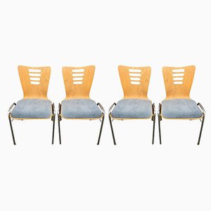 Stackable Metal and Wood Chairs, 1990s, Set of 4-WQQ-952275