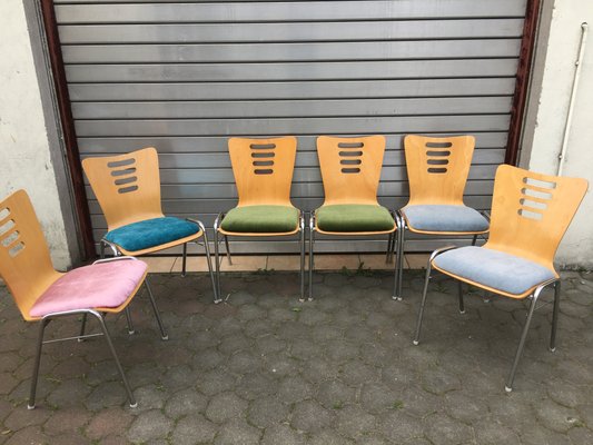 Stackable Metal and Wood Chairs, 1990s, Set of 6-WQQ-952272