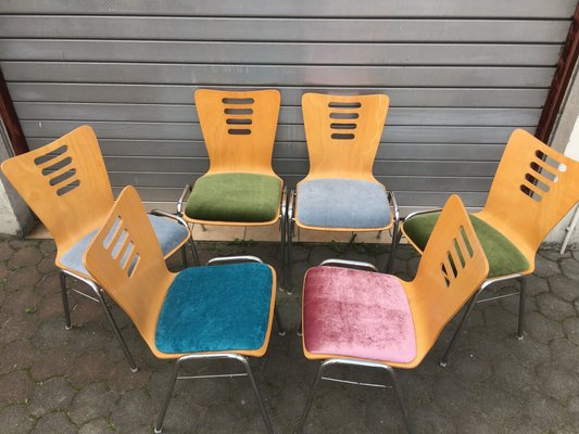 Stackable Metal and Wood Chairs, 1990s, Set of 6-WQQ-952272