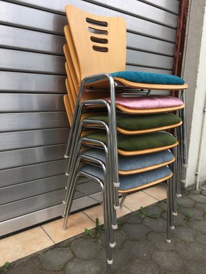 Stackable Metal and Wood Chairs, 1990s, Set of 6-WQQ-952272