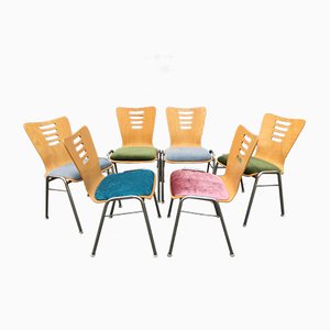 Stackable Metal and Wood Chairs, 1990s, Set of 6-WQQ-952272