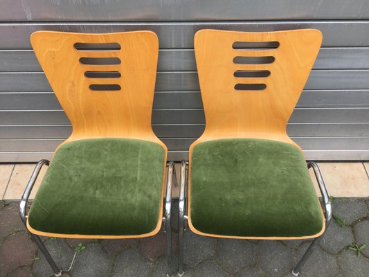 Stackable Metal & Wood Chairs, 1990s, Set of 2-WQQ-952264