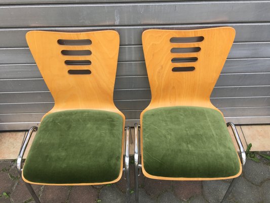 Stackable Metal & Wood Chairs, 1990s, Set of 2-WQQ-952264