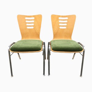 Stackable Metal & Wood Chairs, 1990s, Set of 2-WQQ-952264